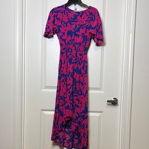 Vibrant Pink and Blue High-Low Dress